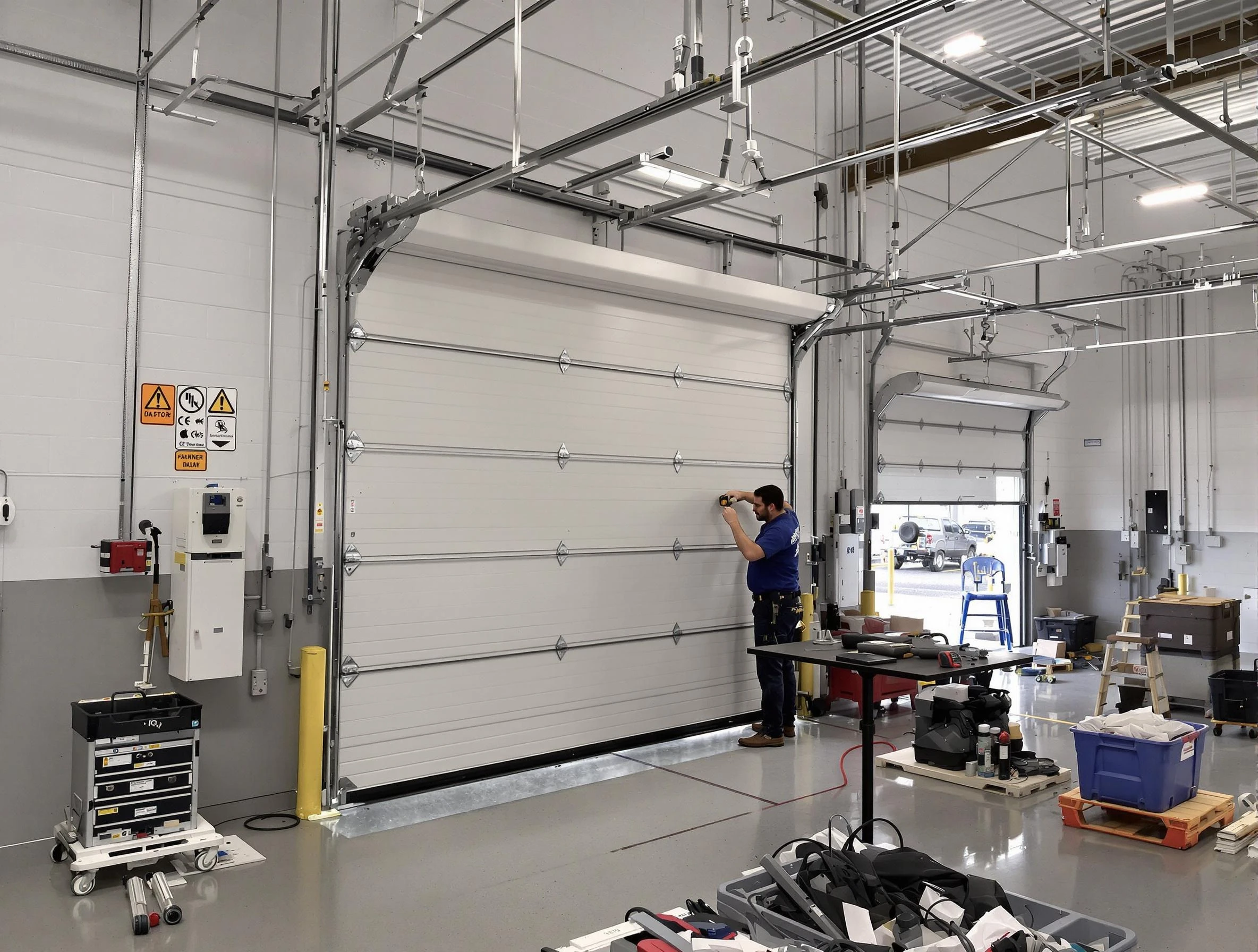 Commercial garage door repair being performed by Superior Garage Door Repair expert in Superior