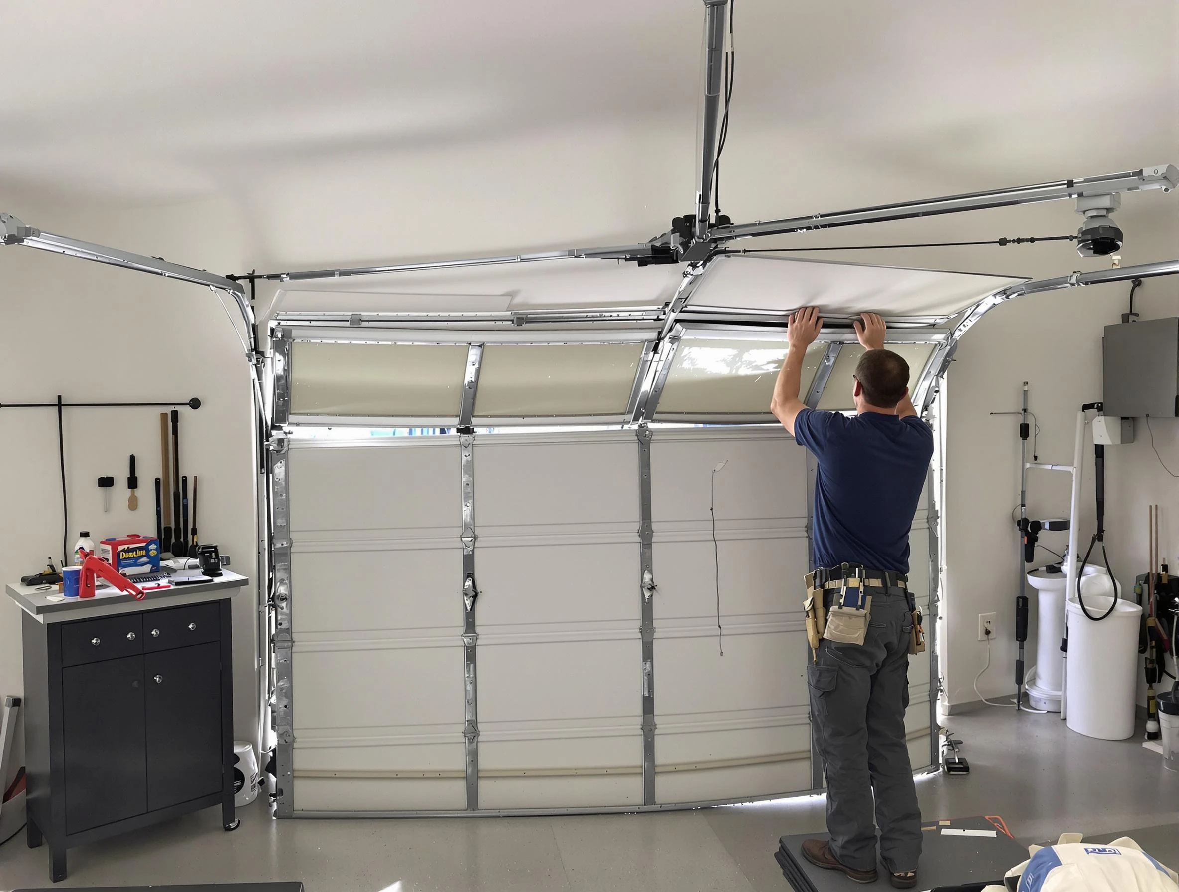 Superior Garage Door Repair specialist performing precise section replacement on Superior garage door
