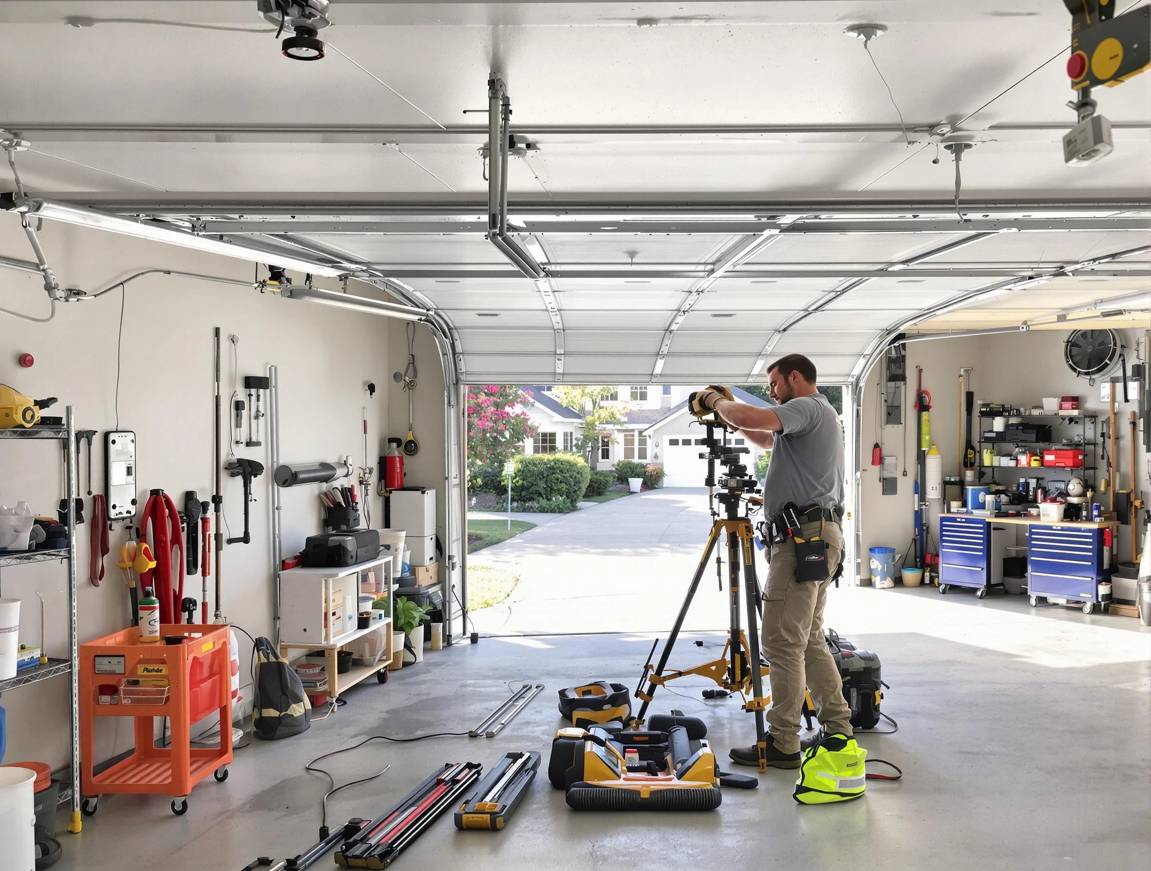 Superior Garage Door Repair specialist performing laser-guided track alignment in Superior