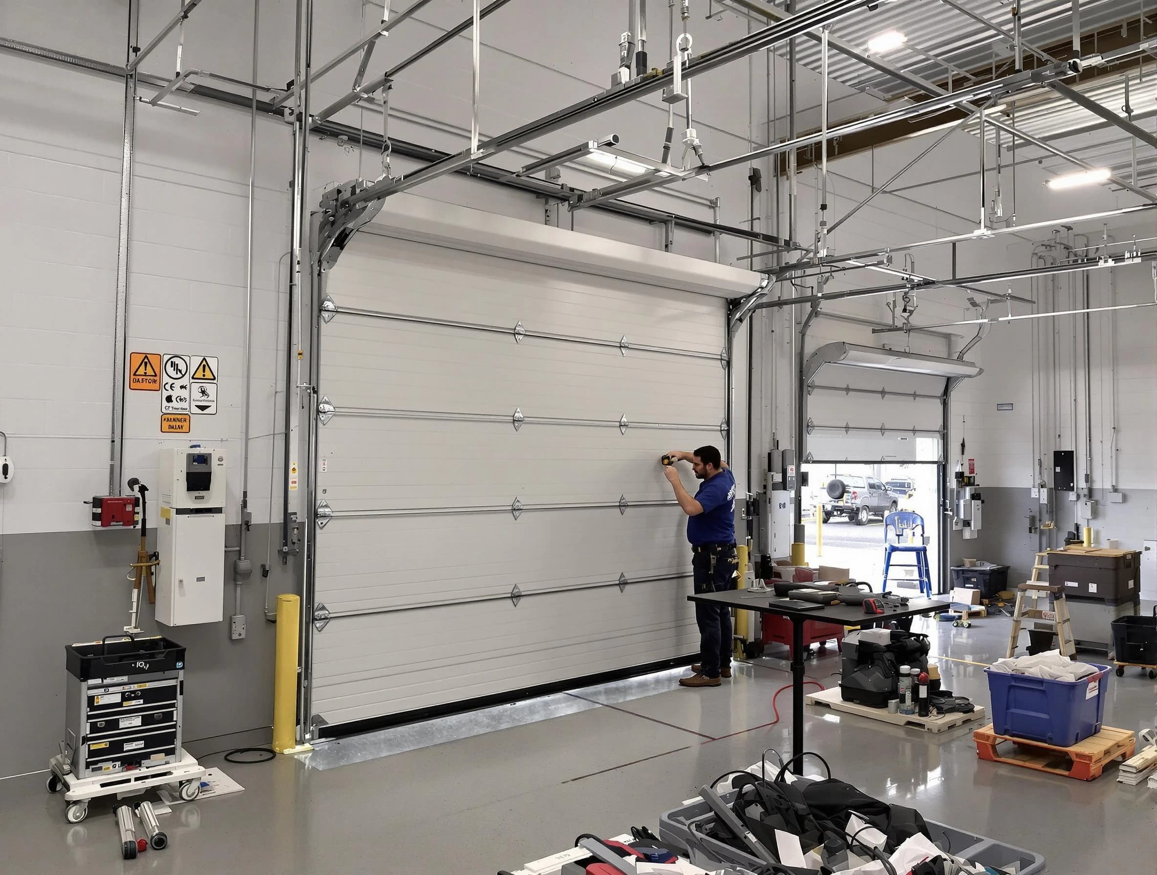 Commercial garage door repair being performed by Superior Garage Door Repair expert in Superior