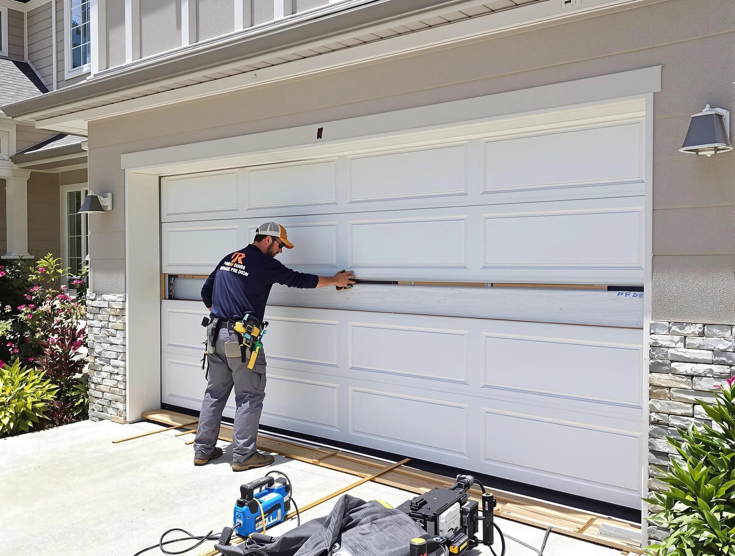 Superior Garage Door Repair team performing complete garage door replacement at Superior residence