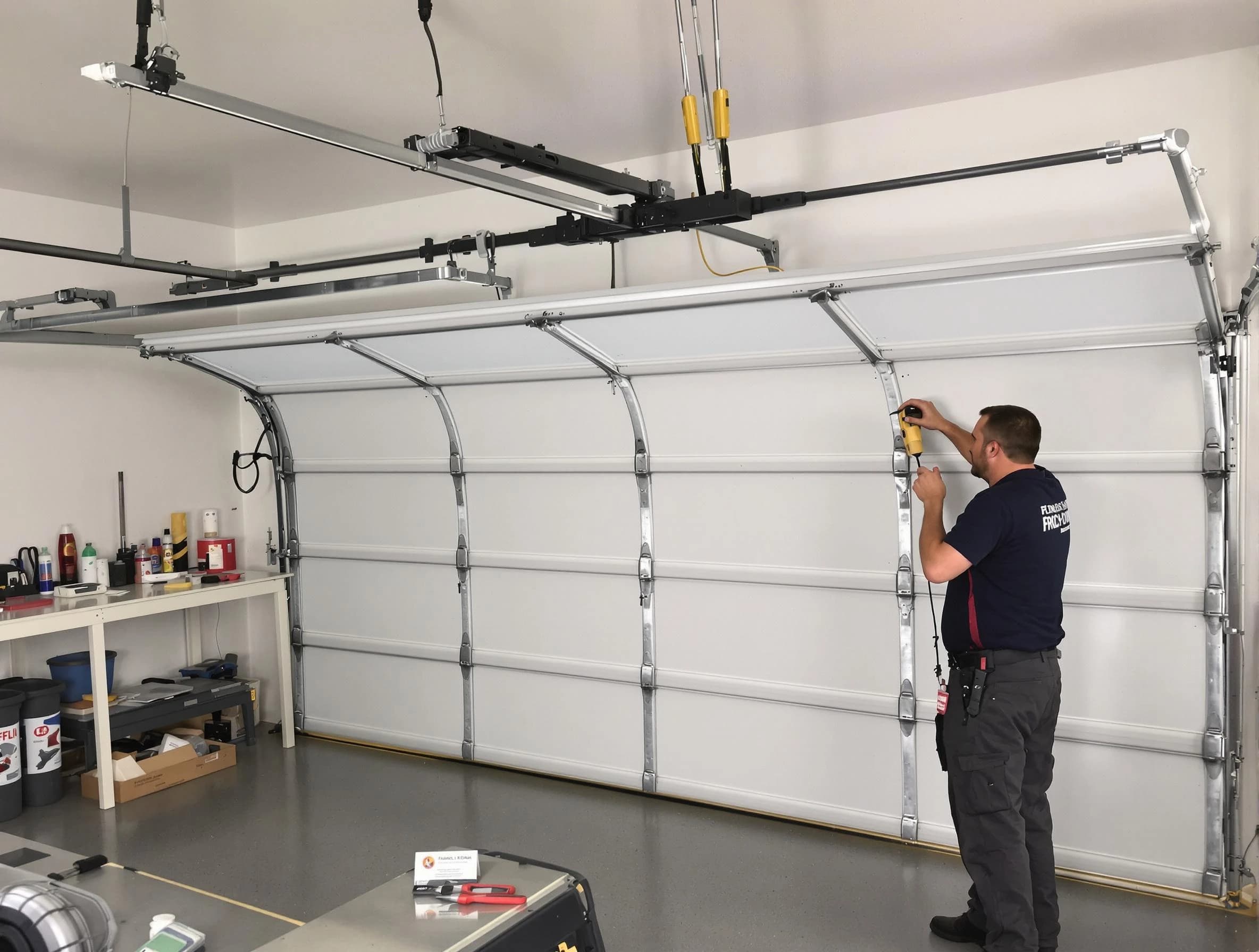 Superior Garage Door Repair certified technician performing overhead door system repair in Superior