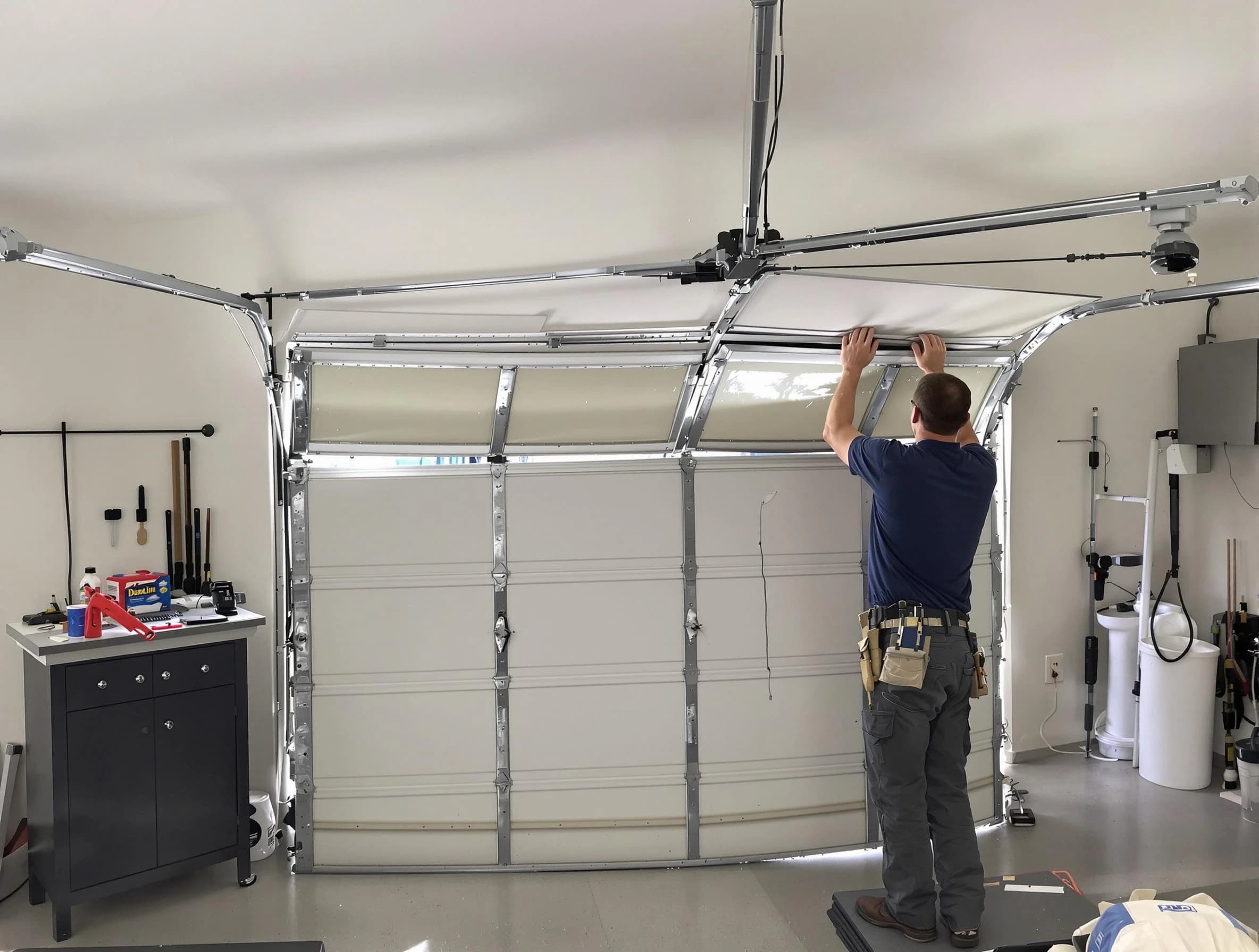 Superior Garage Door Repair specialist performing precise section replacement on Superior garage door